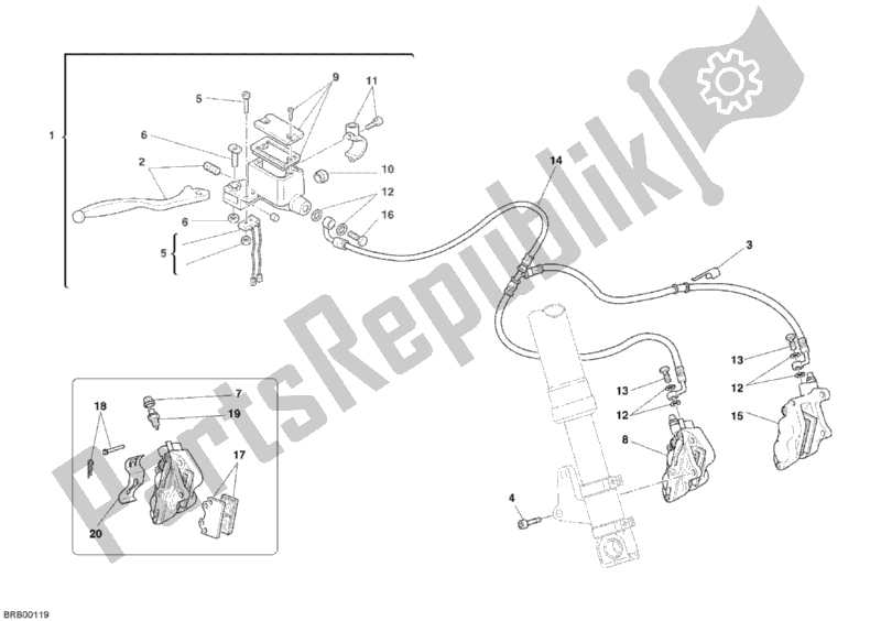 All parts for the Front Brake System 1st Series of the Ducati Monster 620 Dark USA 2005